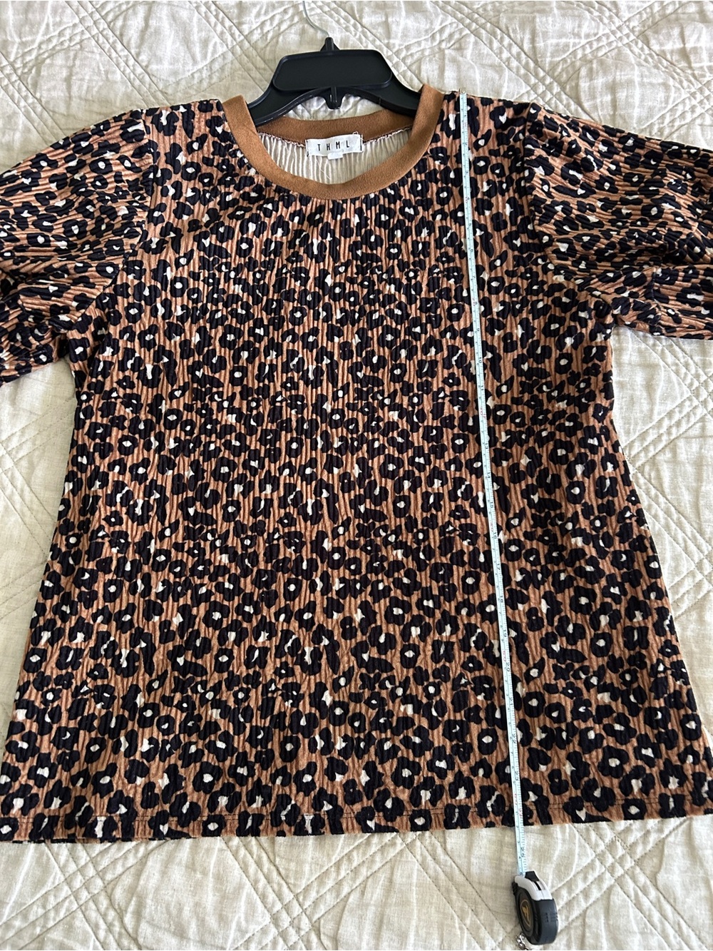 THML Brown Black Leopard Print Pleated Top